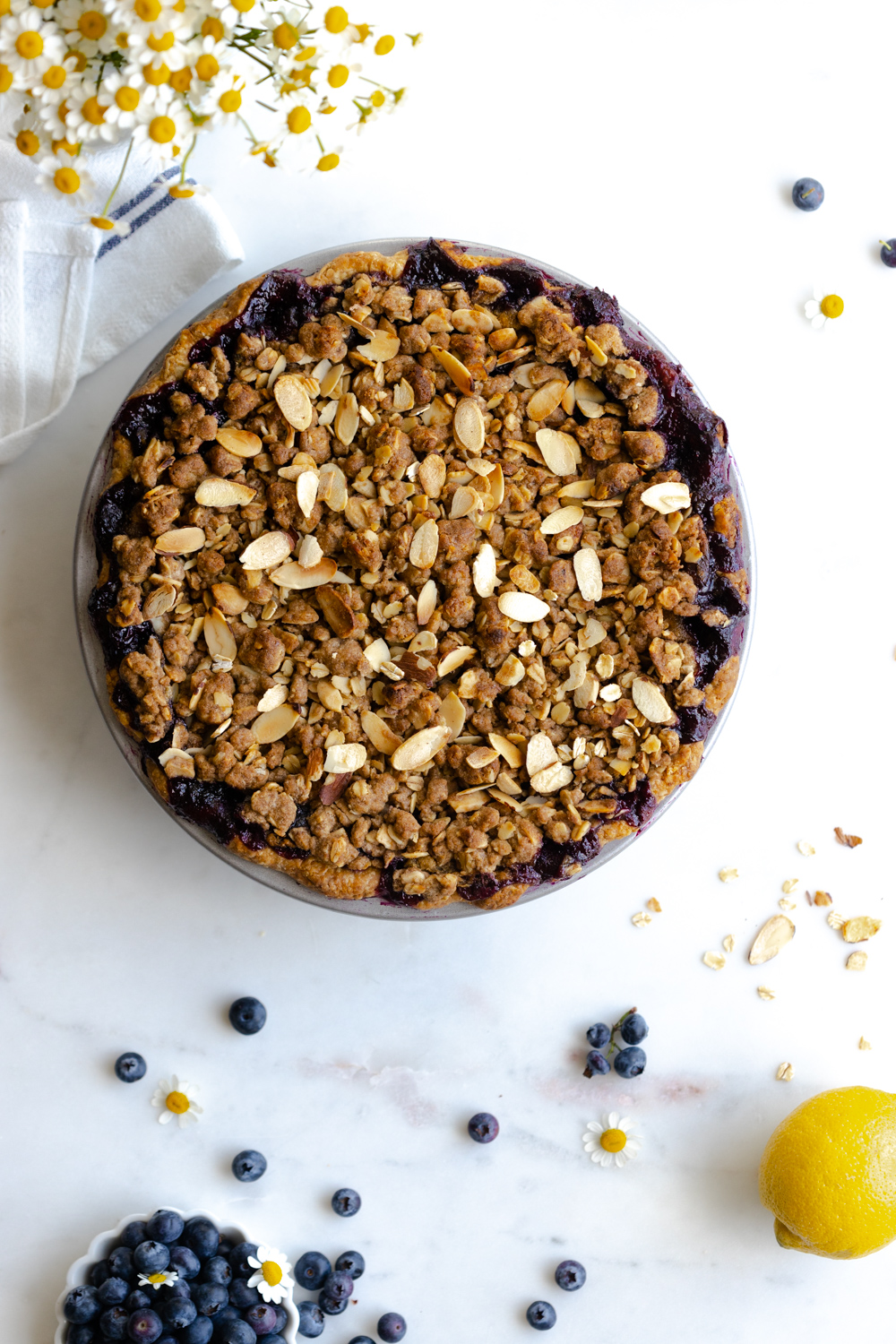 Blueberry Almond Crumble Pie baked