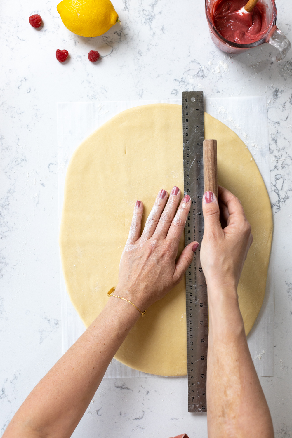 measuring and marking bread bread dough