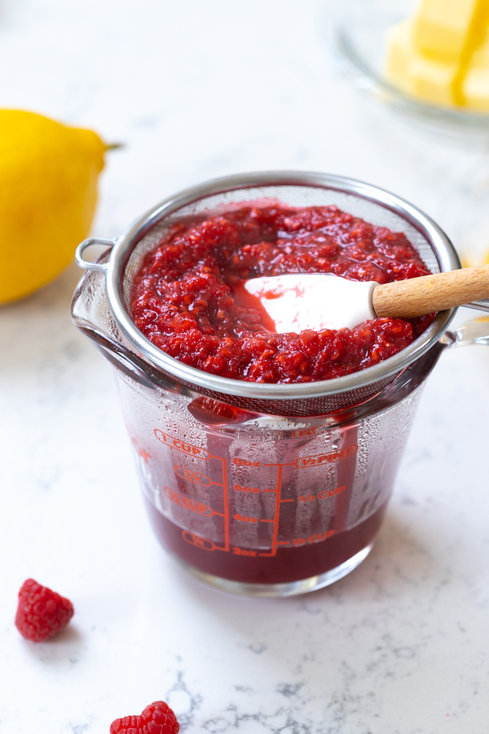 Straining Raspberry Lemon Curd