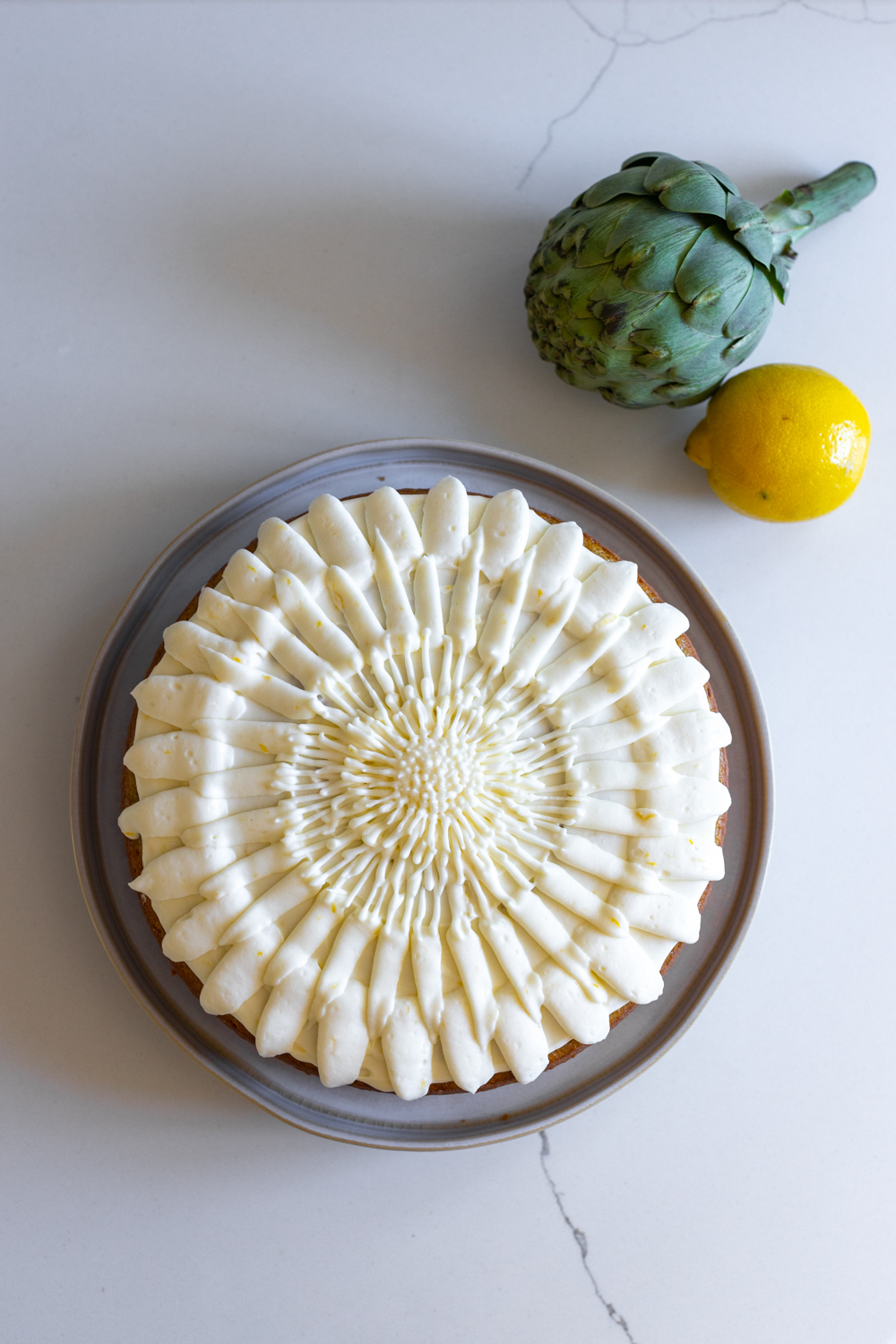 Artichoke Olive Oil Cake with Lemon Cream Cheese Frosting