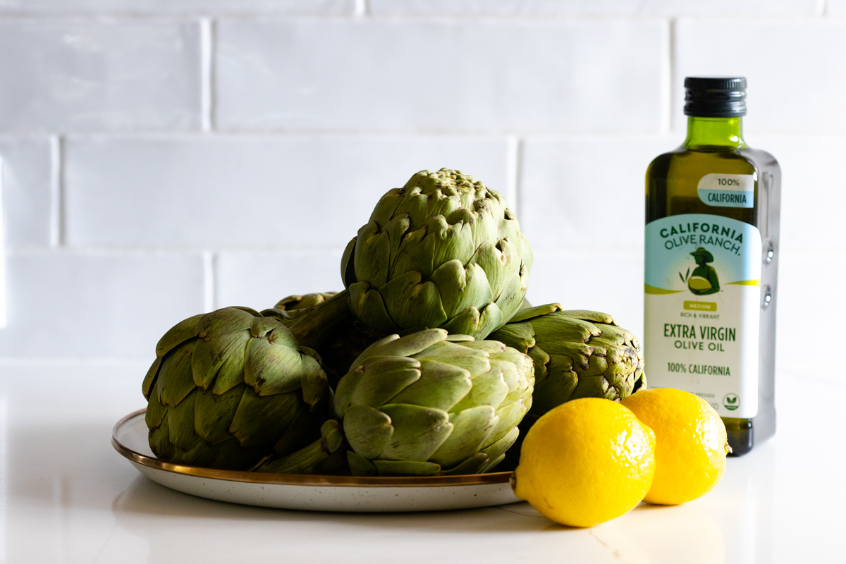 California grown artichokes, lemons and olive oil