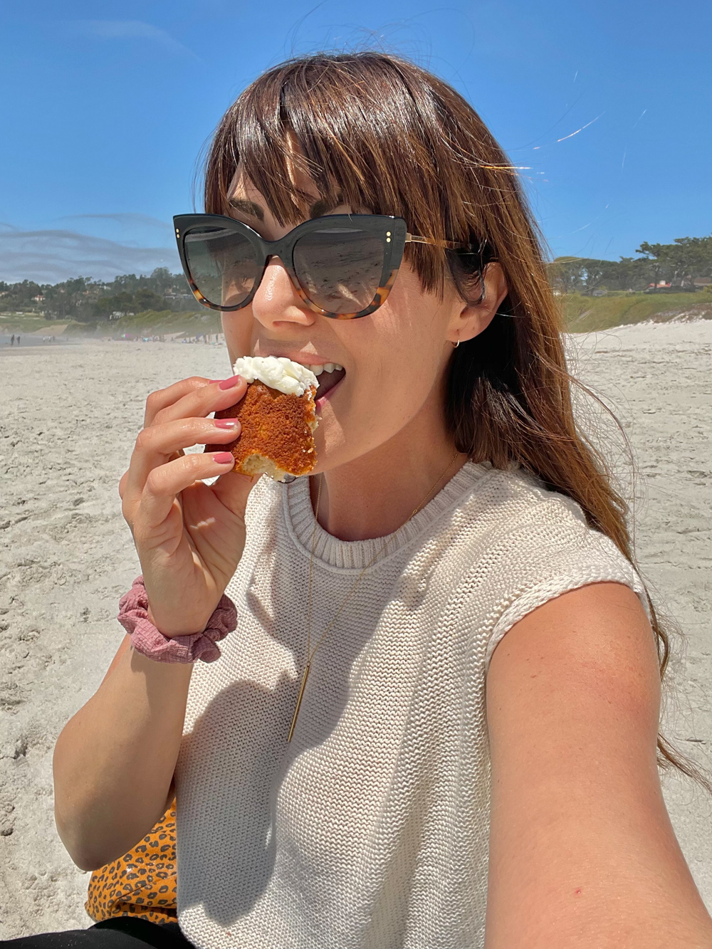 Becky enjoying an Artichoke Cupcake in Carmel