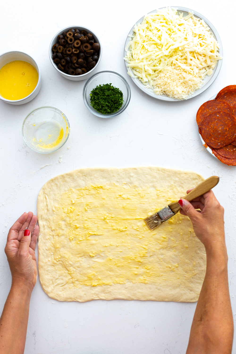 garlic butter on Stromboli dough