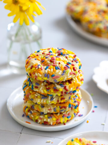 Lemon Rainbow Sprinkle Cookies stacked