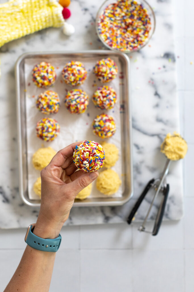 Lemon Rainbow Sprinkle Cookie dough ball