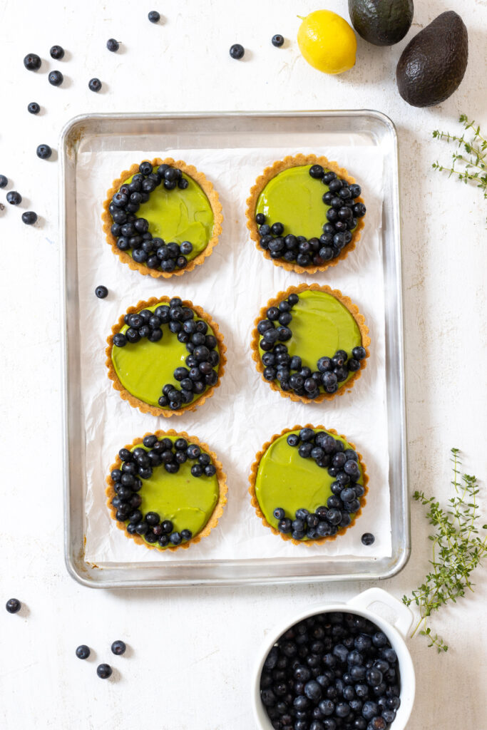 6 Avocado Blueberry Tarts with Almond Crust