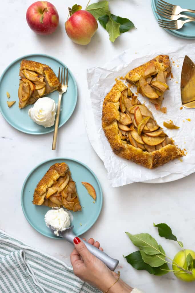 Apple Galette with Cheddar Crust and ice cream