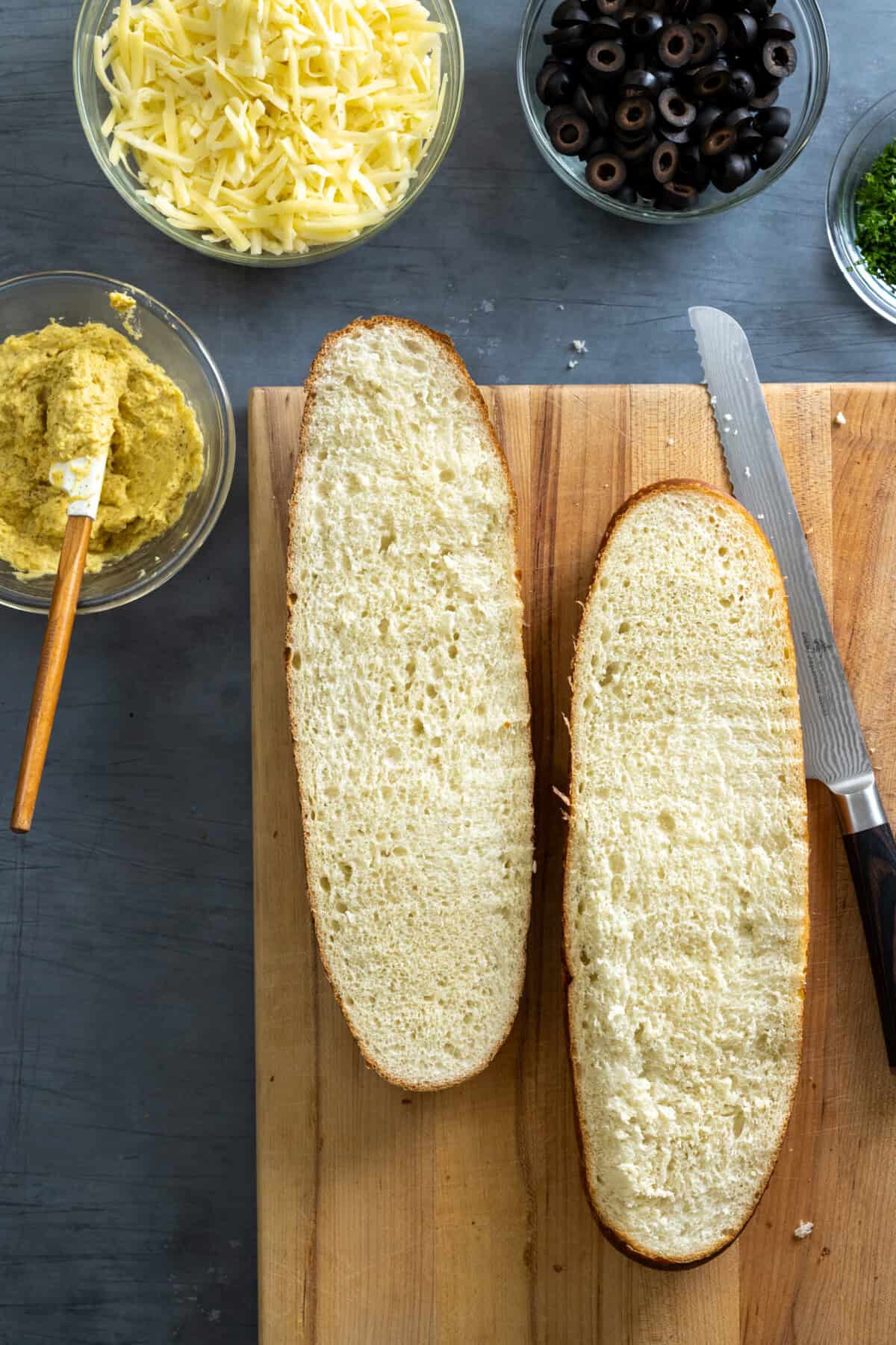slicing French Bread loaf