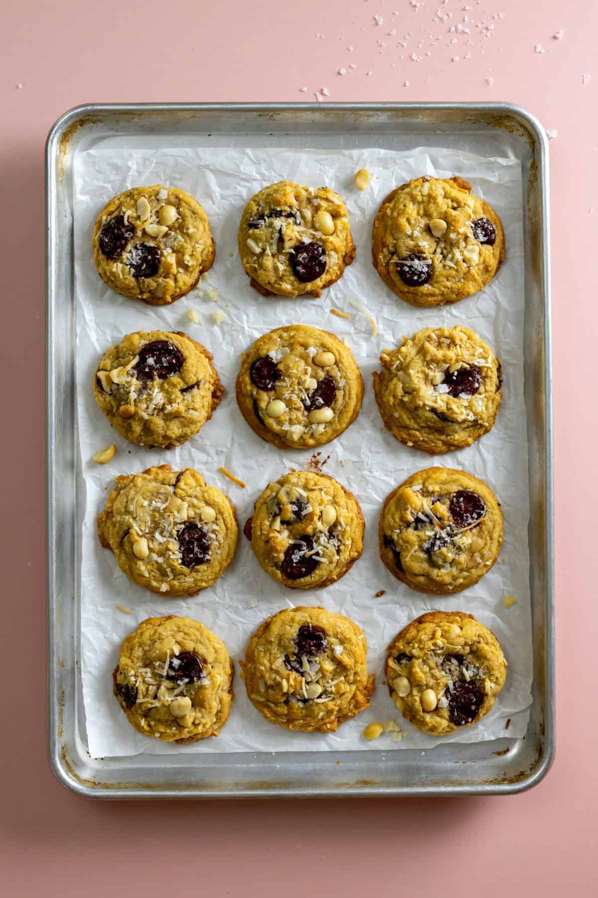 Fresh baked Macadamia Nut Coconut Chocolate Chip Cookies