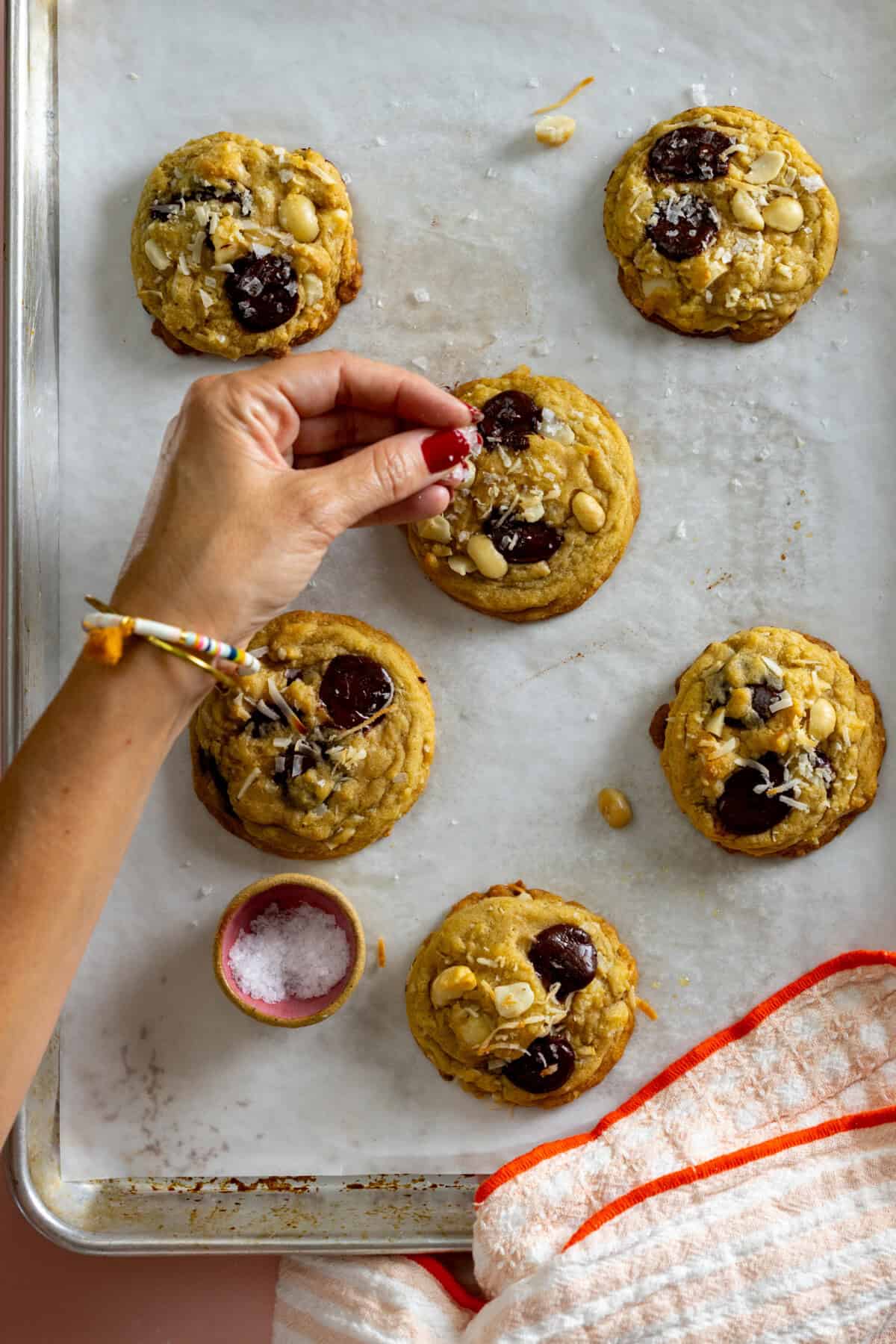 Salting Macadamia Nut Coconut Chocolate Chip Cookies