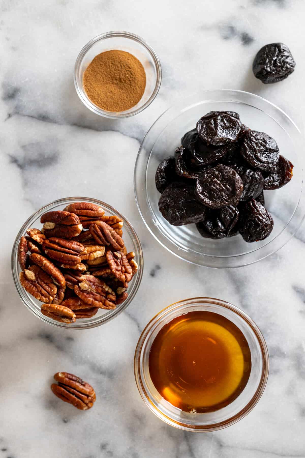 Prunes, pecans, maple syrup & cinnamon