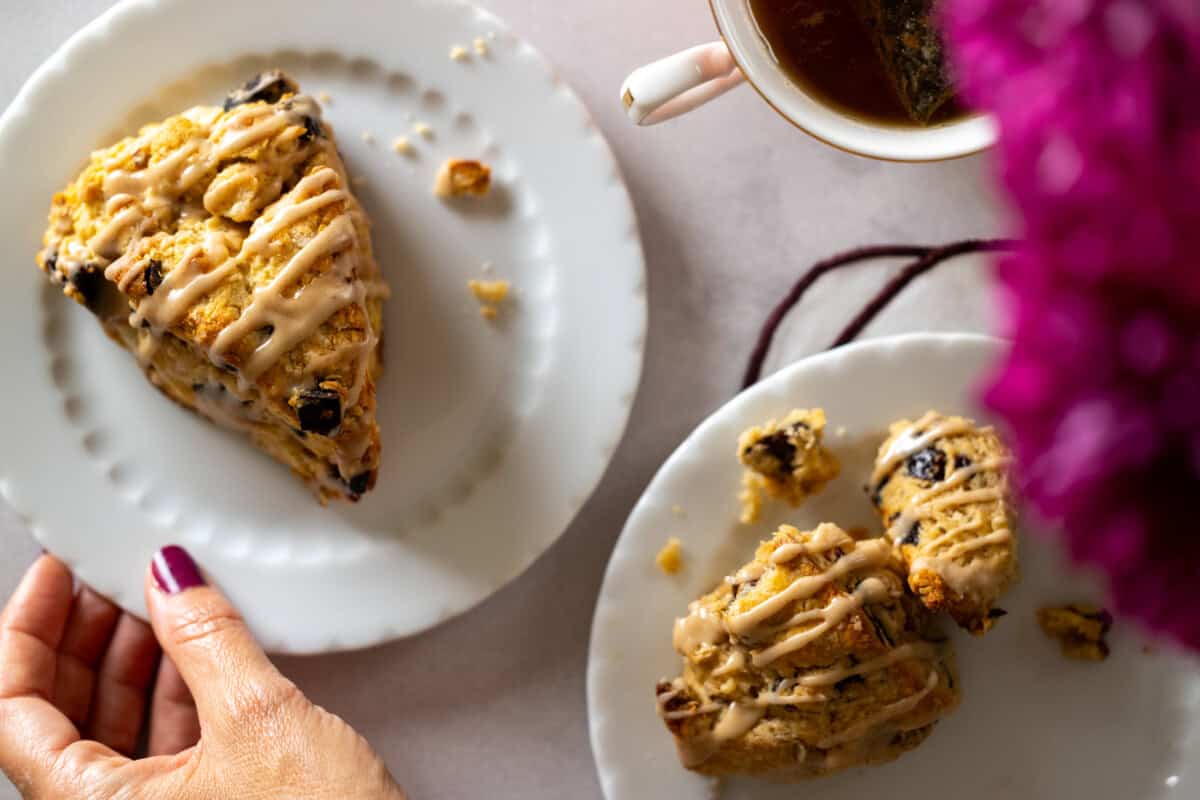 Plate of Pecan Prune Scone with Maple Glaze