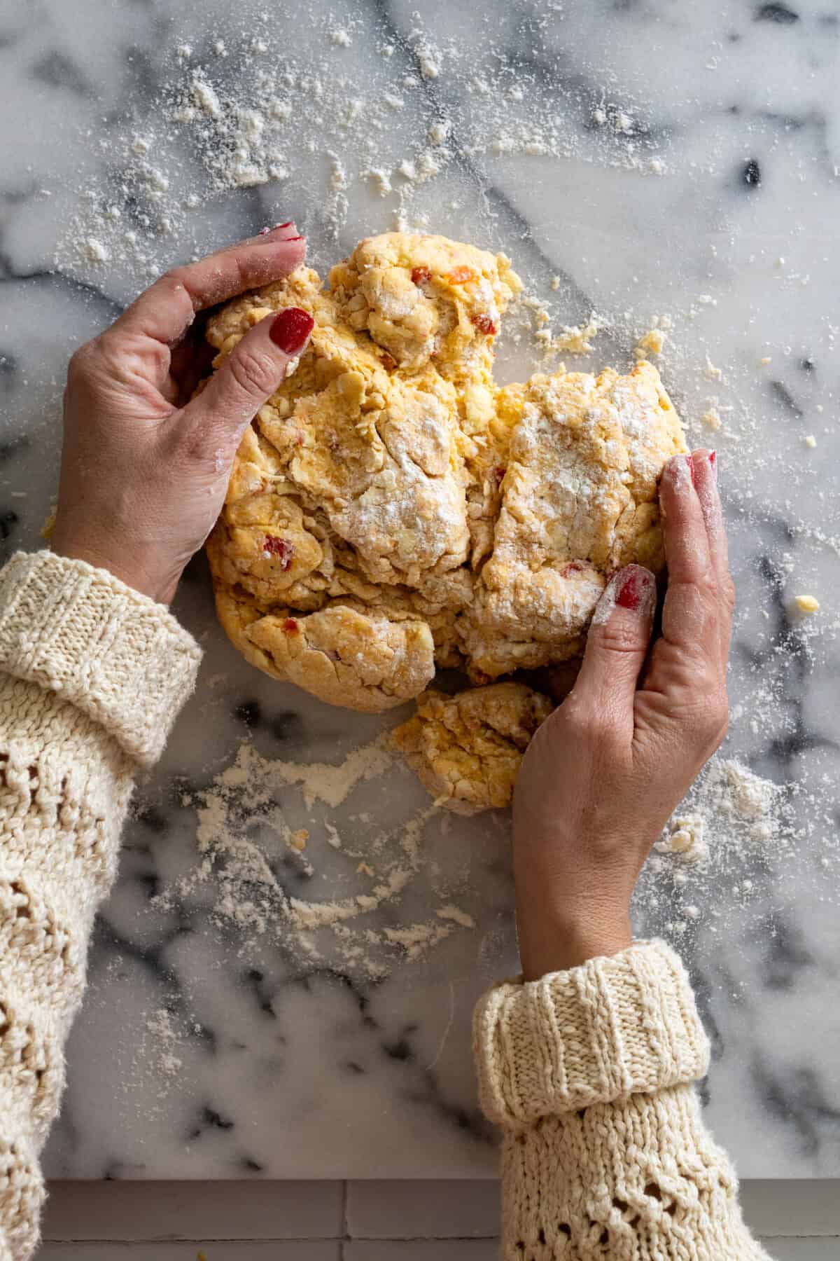 gathering savory scone dough