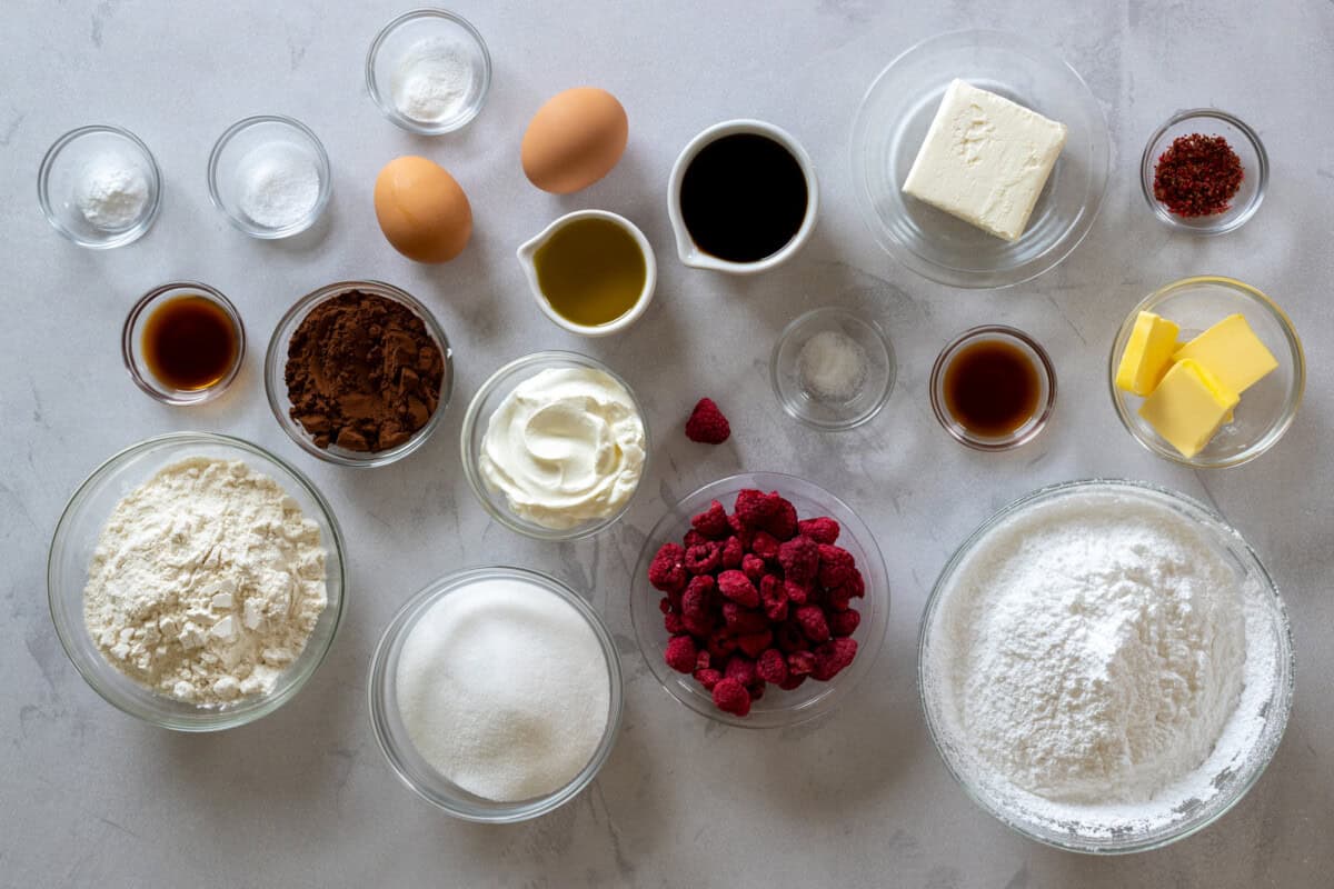 Chocolate Cake with Raspberry Cream Cheese Frosting ingredients