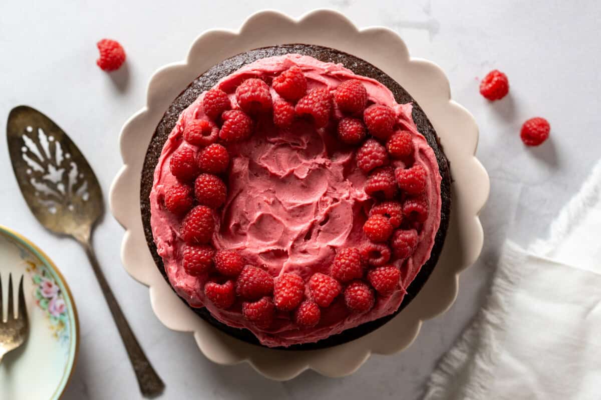 Chocolate Cake with Raspberry Cream Cheese Frosting from Baking The Goods