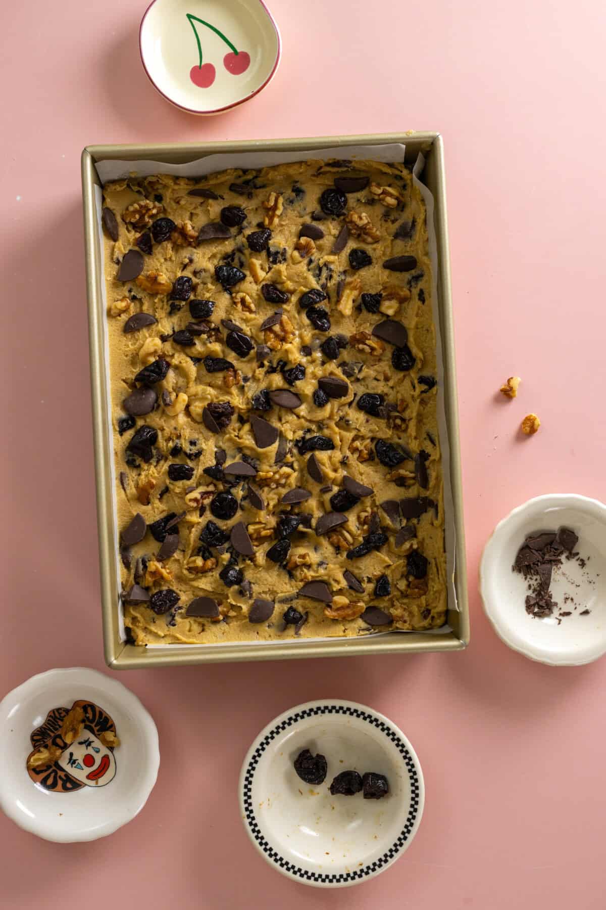 Prune Cherry Chocolate Walnut Tahini dough ready to bake