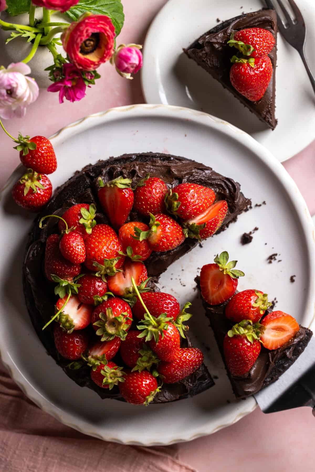 Avocado Chocolate Cake with Strawberries sliced