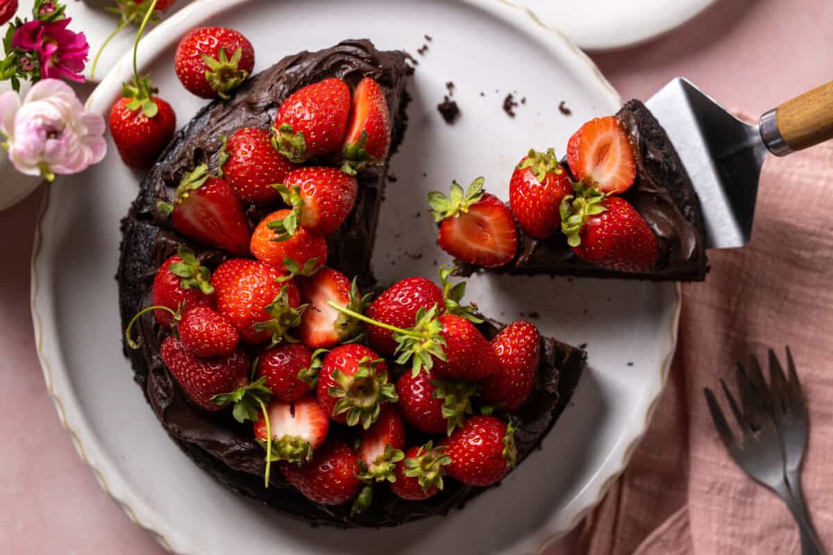 Avocado Chocolate Cake with Fresh Strawberries