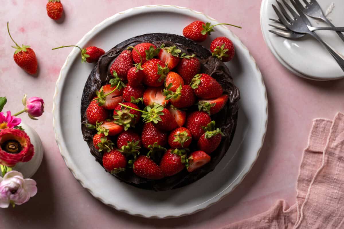 Avocado Chocolate Cake with Strawberries