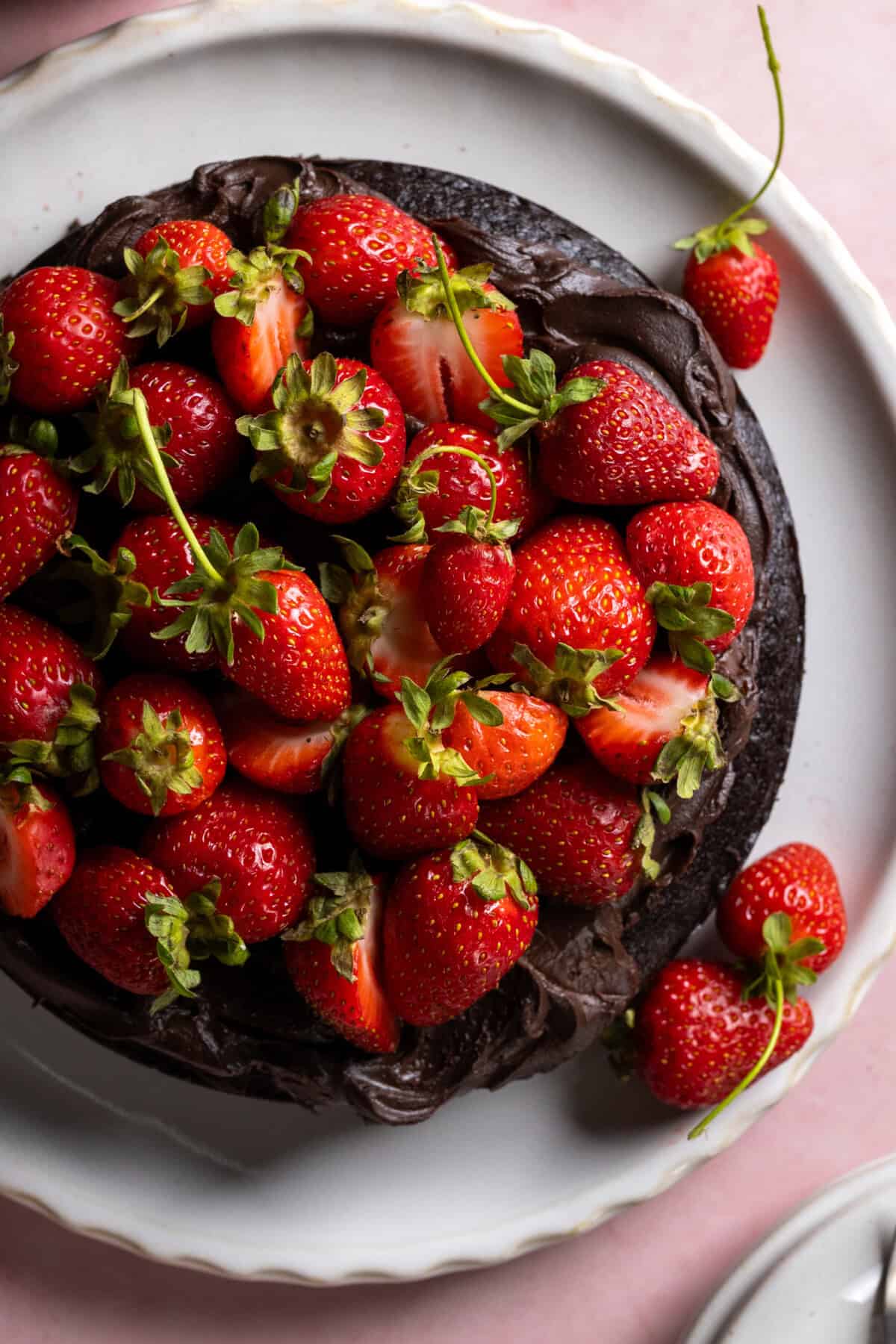 Avocado Chocolate Cake with Strawberries close up