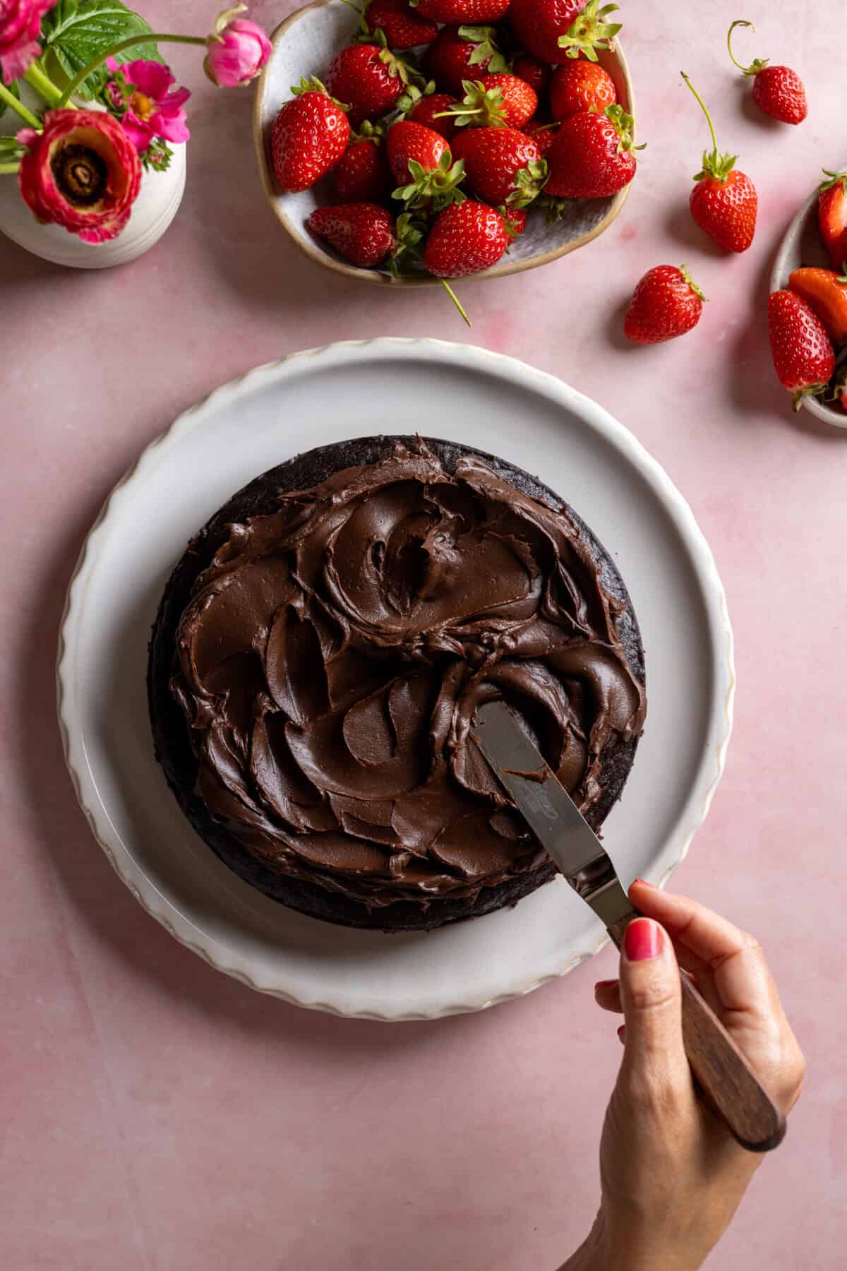Frosting the Avocado Chocolate Cake