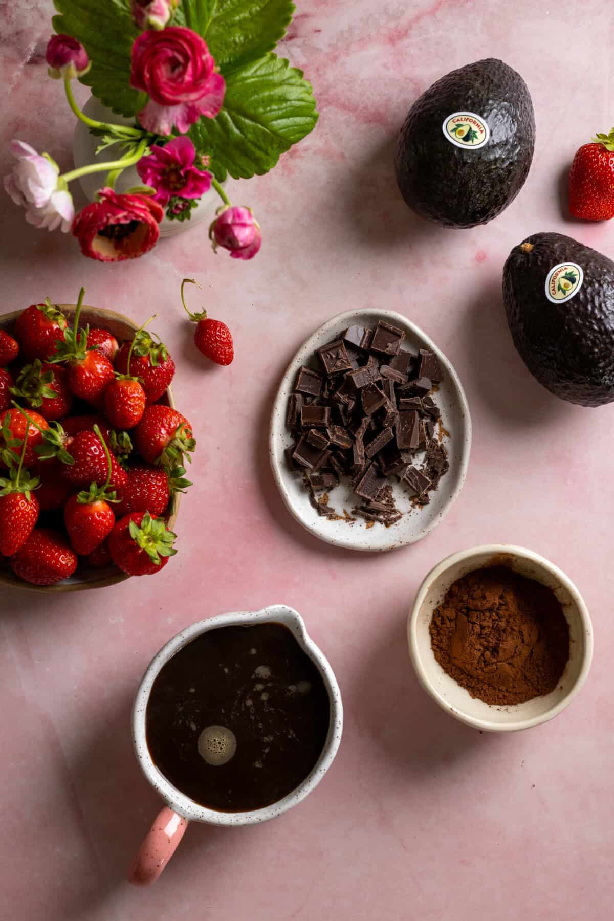 coffee, cocoa powder and dark chocolate for cake
