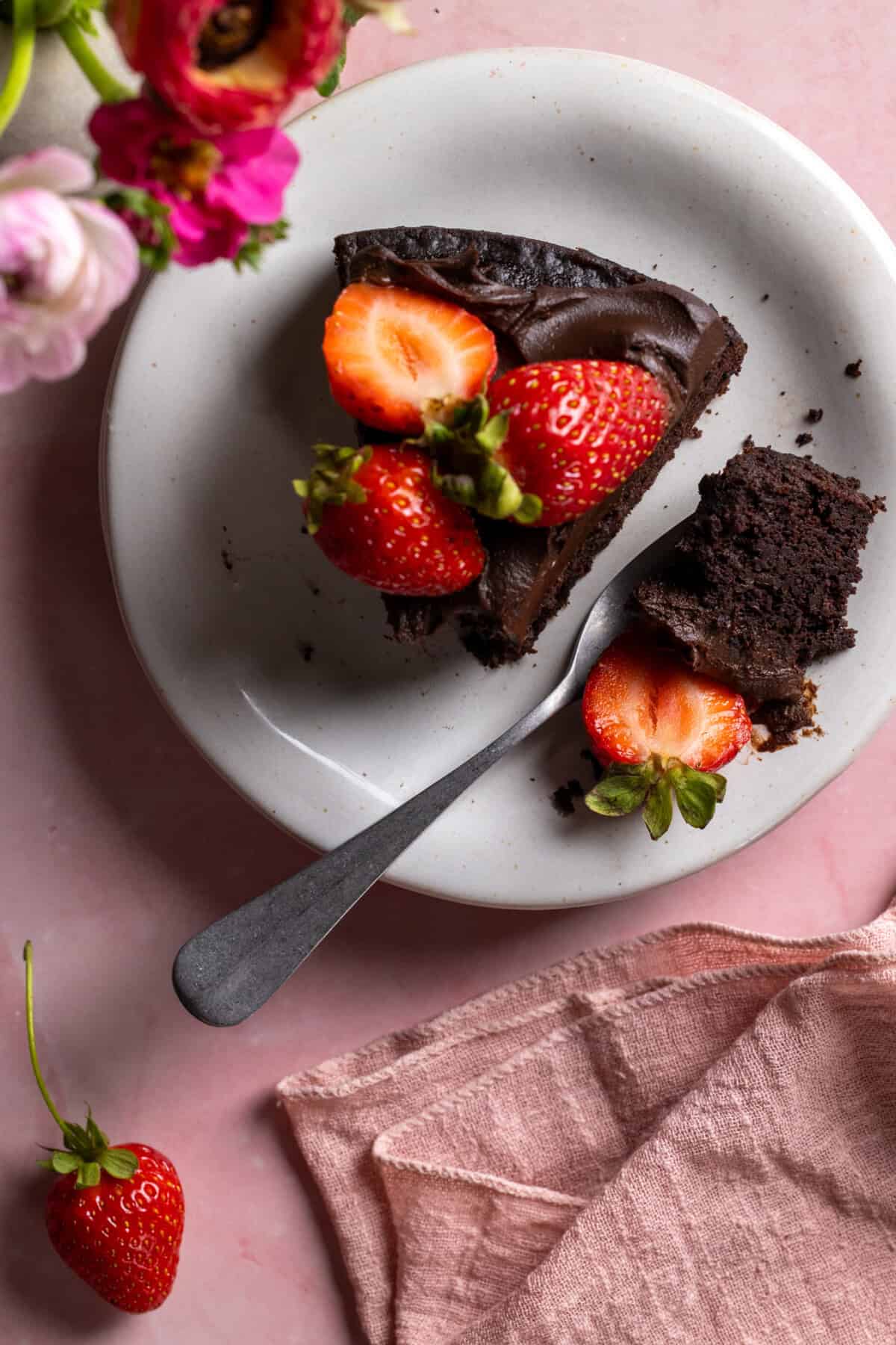 A bite of Strawberry Avocado Chocolate Cake