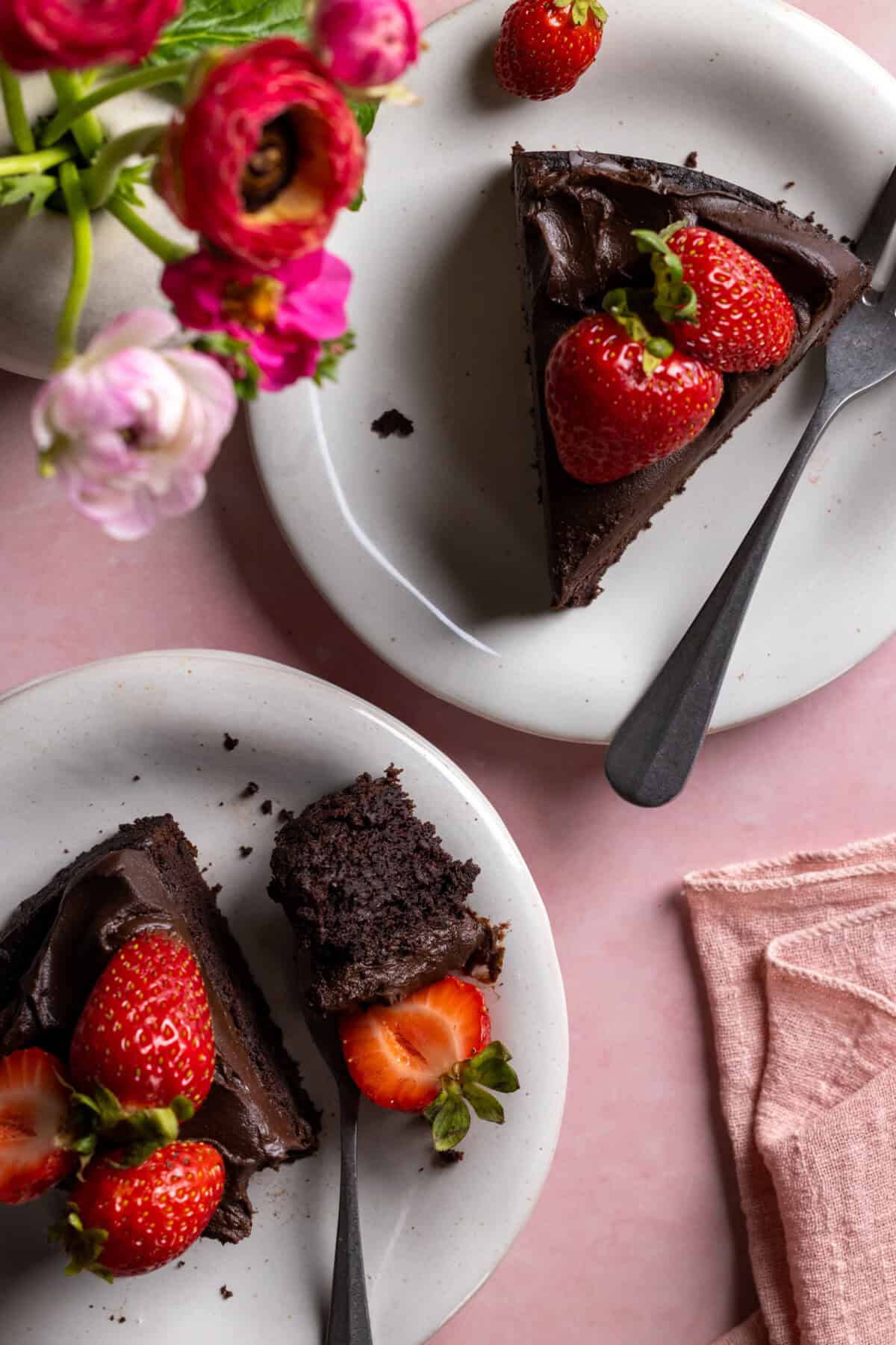 Avocado Chocolate Cake with fresh Strawberries