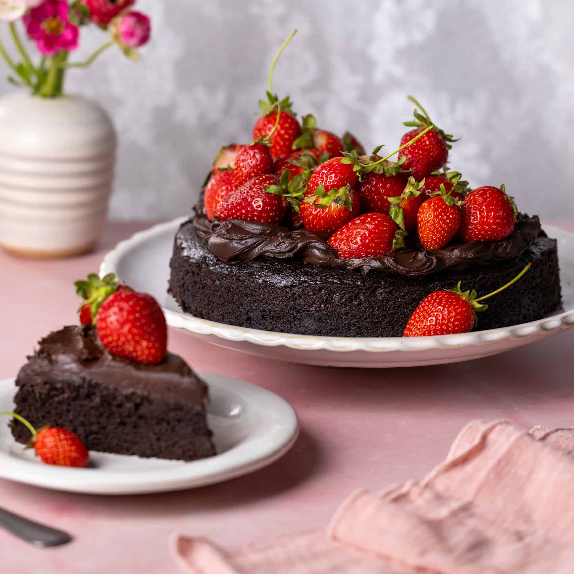 Avocado Chocolate Cake with Strawberries by Baking The Goods