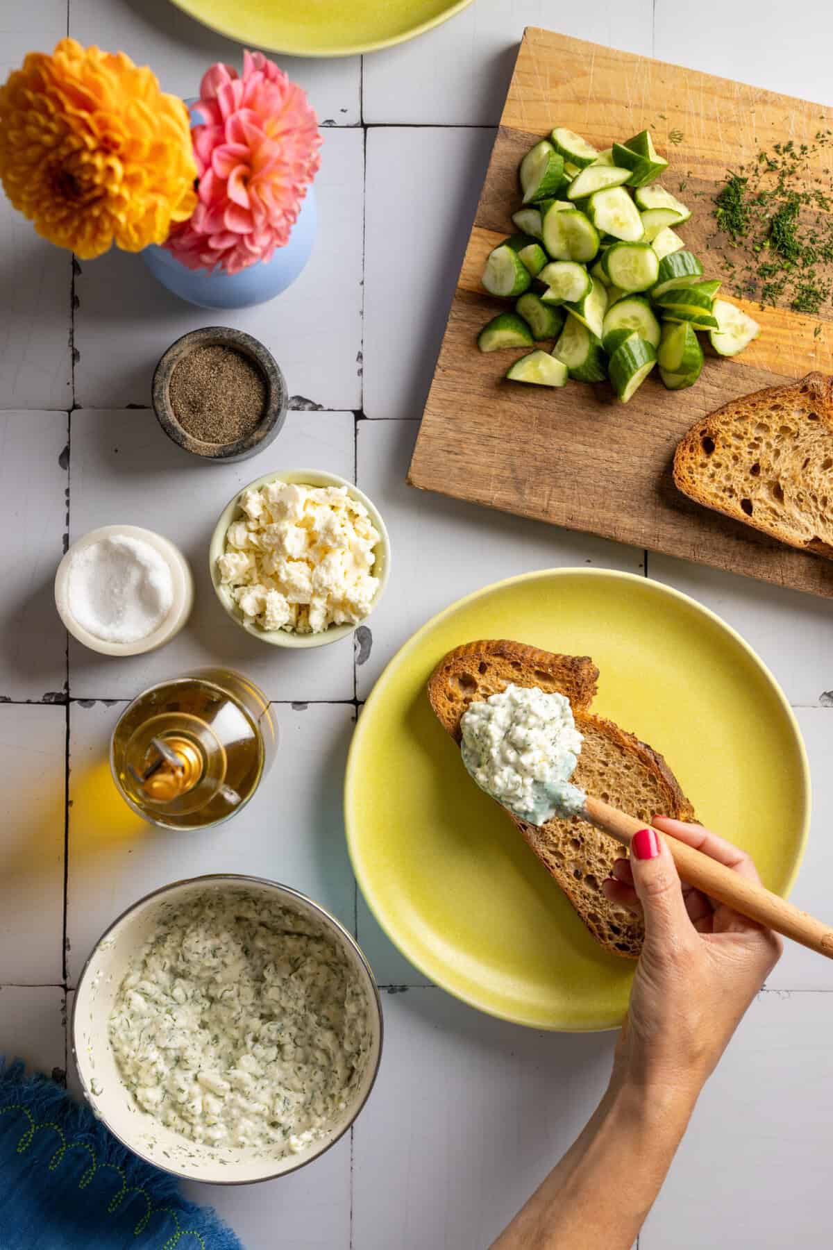 Topping Toast with Cottage Cheese Tzatziki