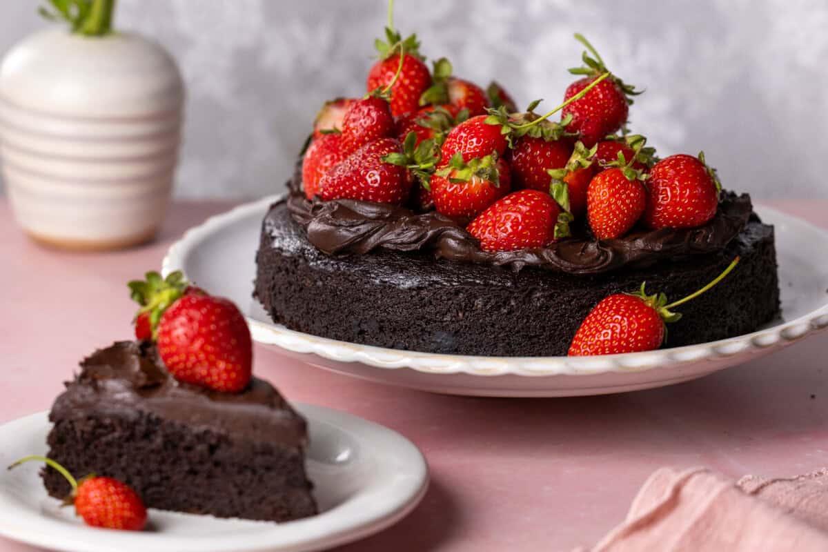 Frosted Avocado Chocolate Cake with Strawberries