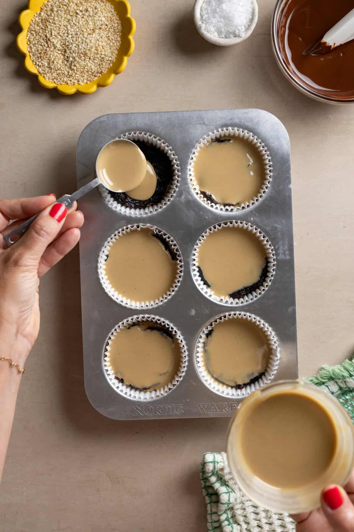adding tahini to prune oat cups