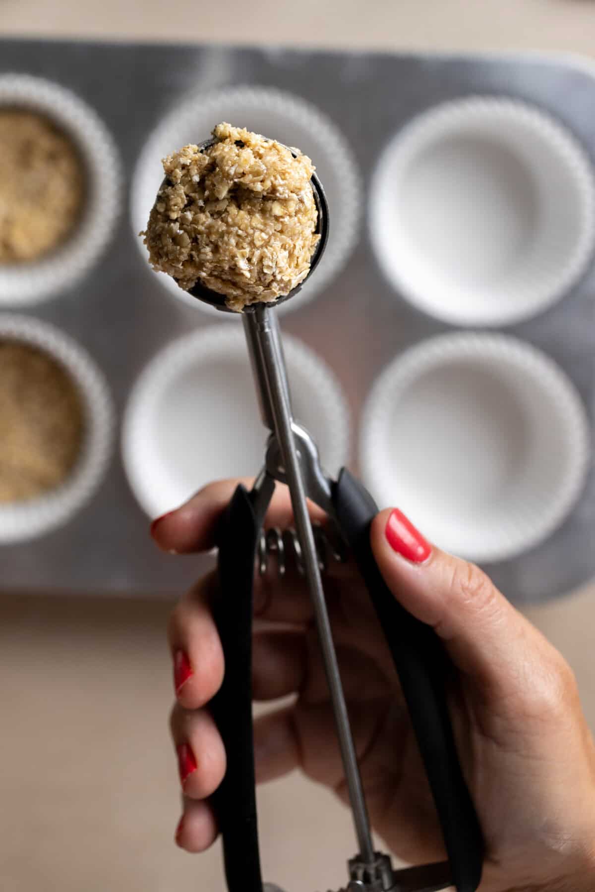 Scoop of honey tahini oat cup base