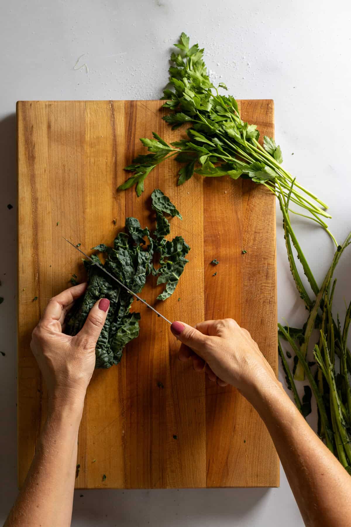 Chopping kale