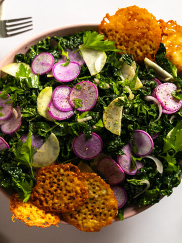 Kale Radish Kohlrabi Salad with Cheddar Frico by Baking The Goods
