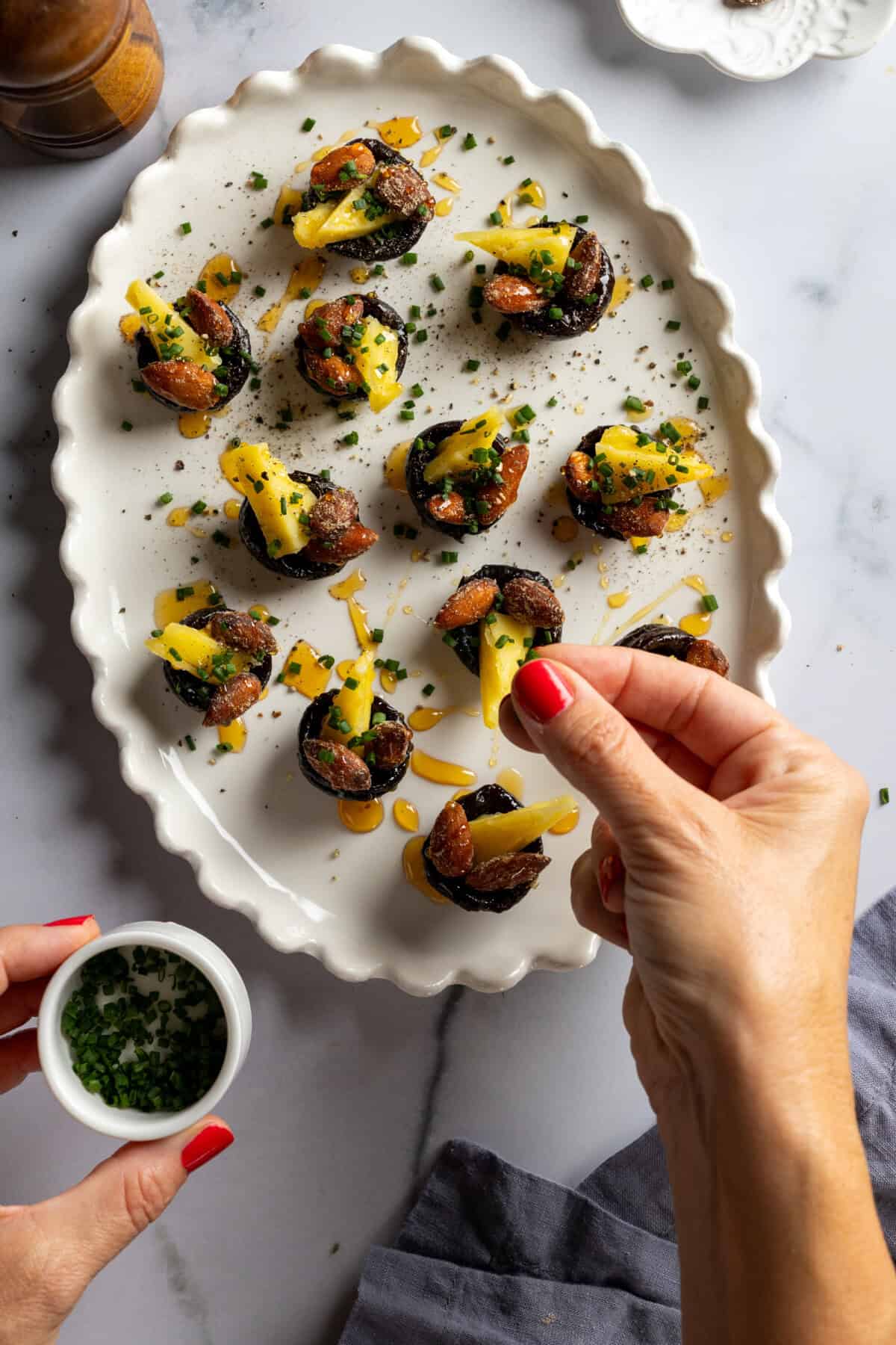 Adding chives to prune bites