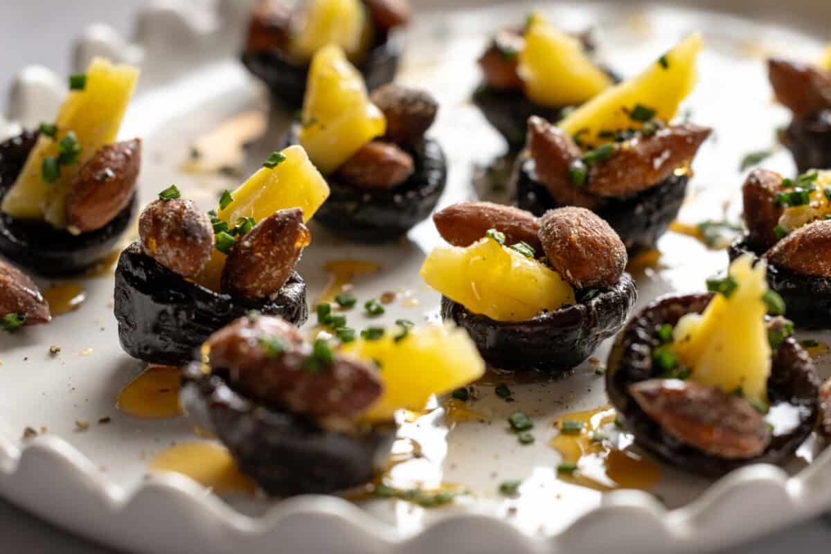 Prunes with Cheddar Almond and Hot Honey